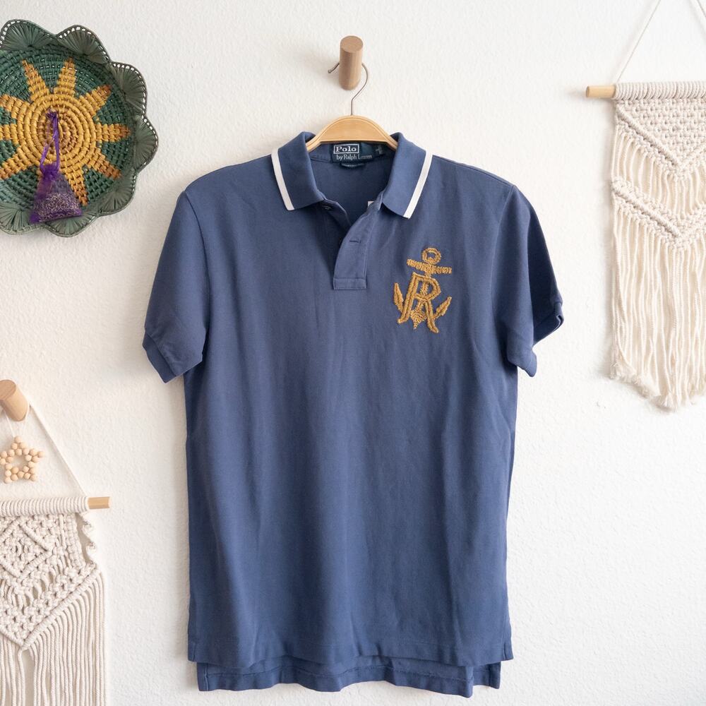Polo by Ralph Lauren Embroidered Anchor Custom Fit Blue Shirt Size Small NWT